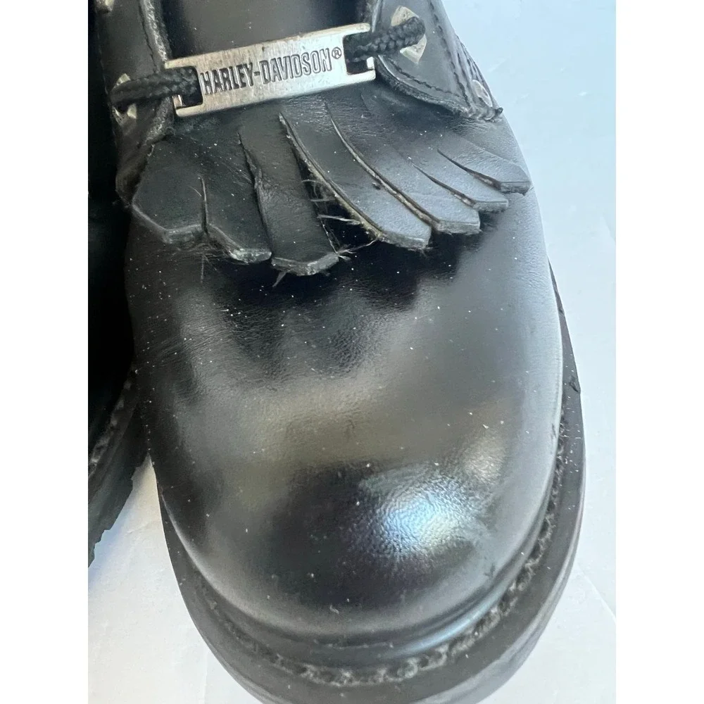 Harley Davidson Men's Black Leather Combat Tassel Biker Lace Up Zip‎ Boots 12/13